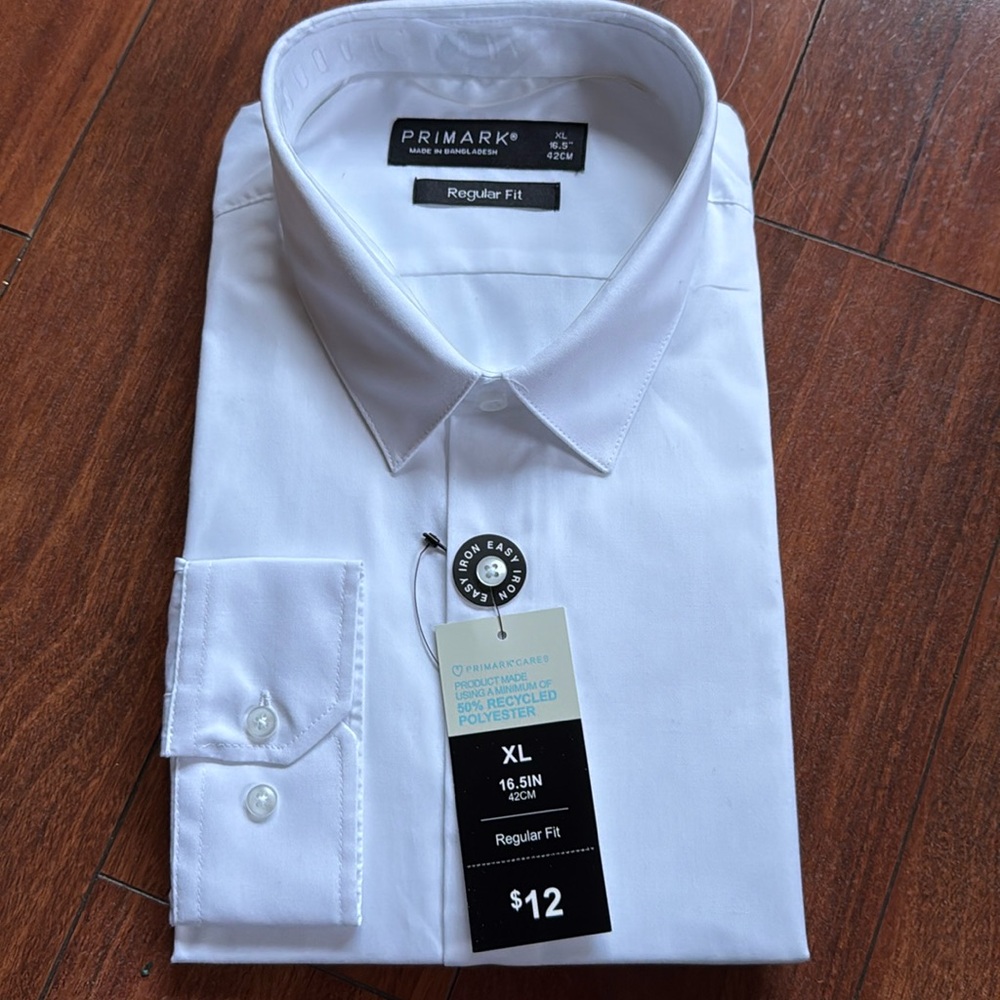PRIMARK Men’s dress shirt - white XL Regular fit. 16.5 inches. Easy Iron